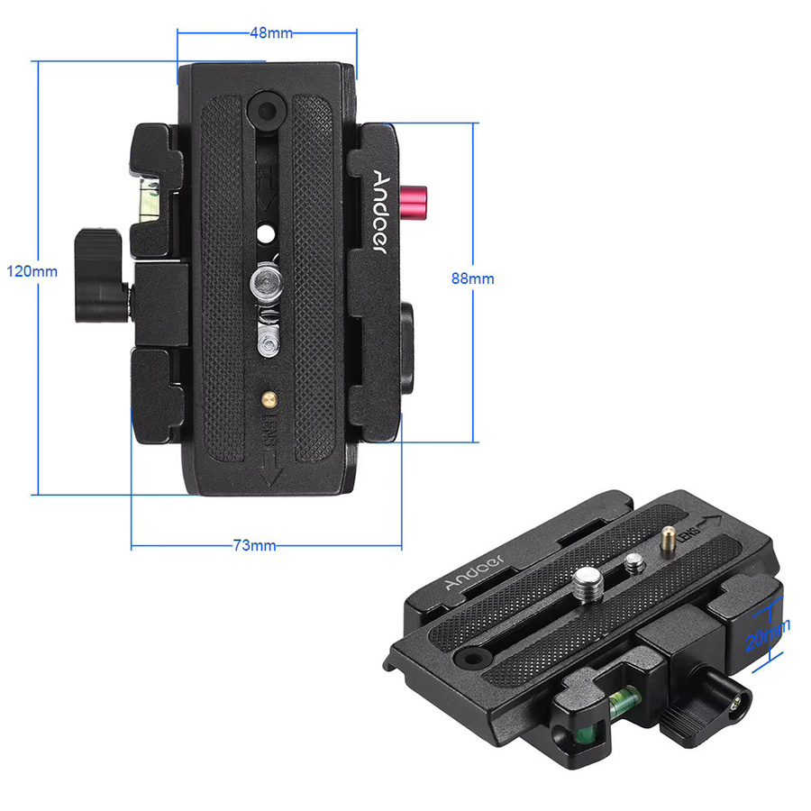 Andoer Videokamera-Stativ-Schnellspanner-Klemmadapter mit Schnellwechselplatte in Schwarz für Manfrotto 501 500 Ah 701 HDV 503 HDV Q5-Kopf - Bild 4