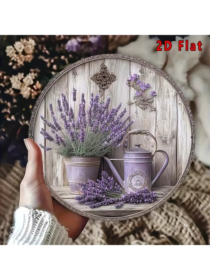 Potdemiel Rundes Aluminium-Wandkunstschild im Vintage-Stil mit Lavendel-Blumenmotiv, Farbe: Lila, Durchmesser: 20 cm - Bild 6
