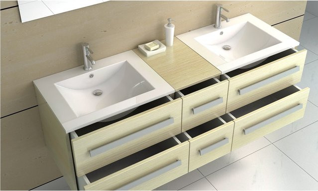 Jet-Line Badmöbel Set Zürich II in Holzoptik Oak mit Doppel-Waschtisch, 2 Waschbecken, 2 Spiegel, 2 Unterschränke und Mittelschrank, Breite: 150 cm - Bild 2