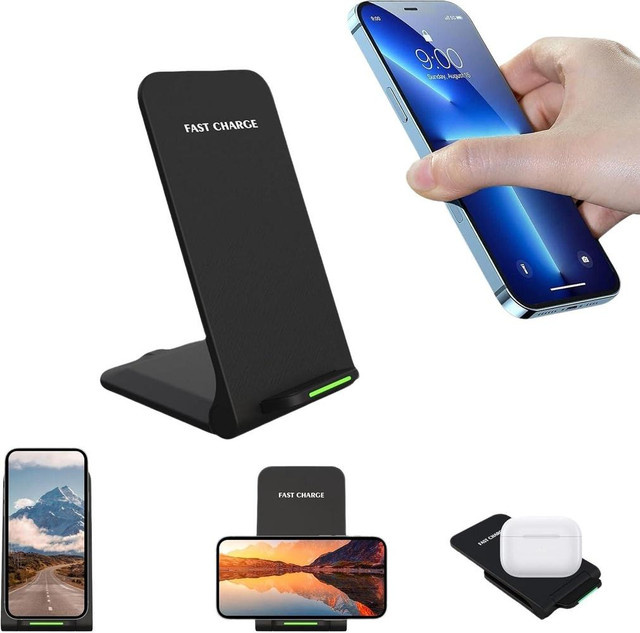 VIKEFON Faltbarer Kabelloser Ladeständer für iPhone und Samsung als Induktions-Schnellladestation in Schwarz - Bild 1