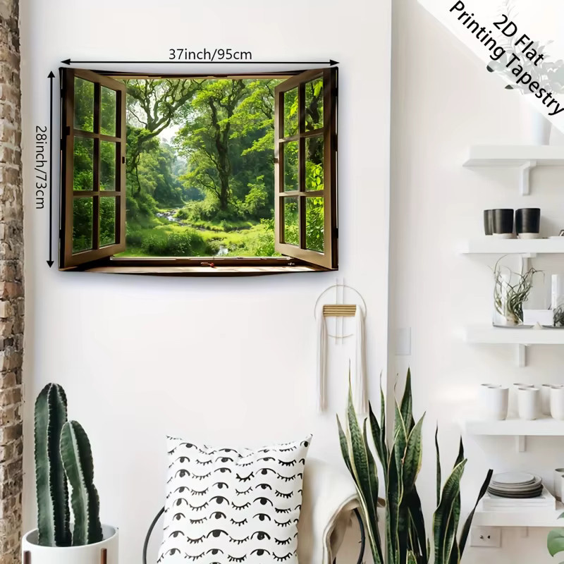 VIKAMA Wandteppich mit Waldlandschaft aus Polyesterfaser, Mehrfarbig, B/H: 60 x 40 cm - Bild 5