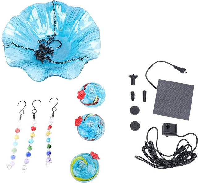 Neoglint 2-in-1 Kolibri-Futterspender und Solar-Vogelbad mit 3 Futterspendern in Blau - Bild 1