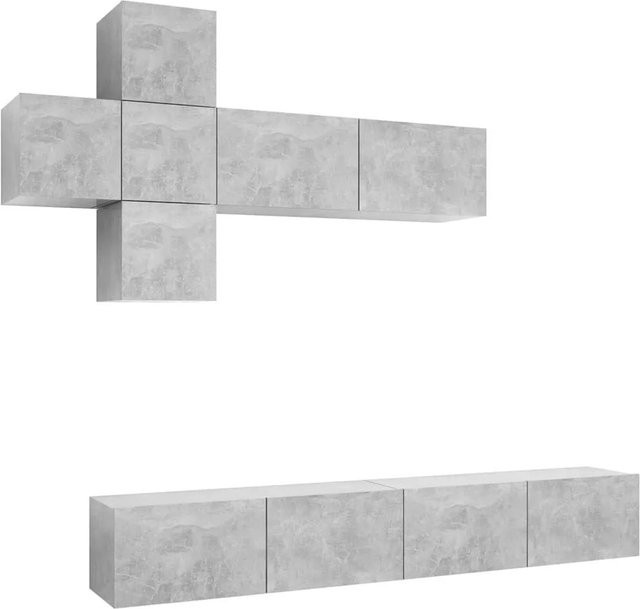 vidaXL 7-teiliges TV-Schrank-Set modern in Betongrau aus Holzwerkstoff, Wandmontage, B/T/H: 4 x 30,5 x 30 x 30 cm und 3 x 100 x 30 x 30 cm - Bild 1