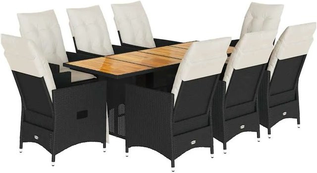 vidaXL 9-teilige Garten-Essgruppe aus Poly-Rattan und Akazienholz in Schwarz mit Kissen - Bild 1