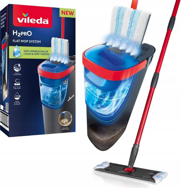 Vileda H2PRO Flat Mop Bodenwischer-Set mit Zweitanksystem in Schwarz/Rot - Bild 6