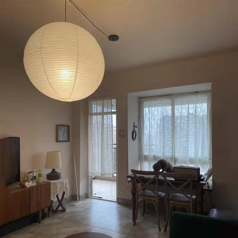 HomeLover Japanische Noguchi Pendelleuchte aus Reispapier in Weiß für Wohnzimmer, Schlafzimmer und Arbeitszimmer - Bild 3