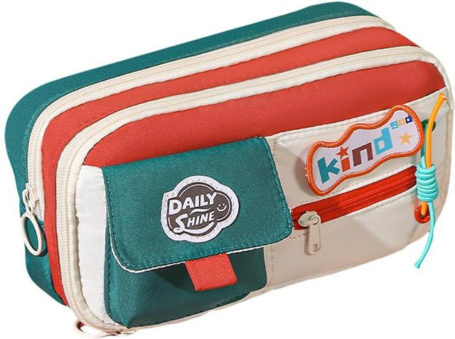 Binchi Outdoor Product Retro Schüleretui im Vintage Amerikanischen Stil, Federmäppchen mit hoher Kapazität in Grün und Multicolour - Bild 1