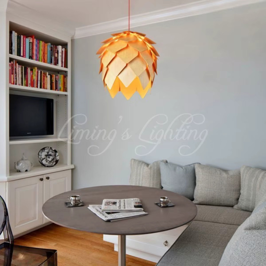 JUDU LED Pendelleuchte Nordic Modern Eiche Holz Tannenzapfen Design in Warmweiß - Bild 5