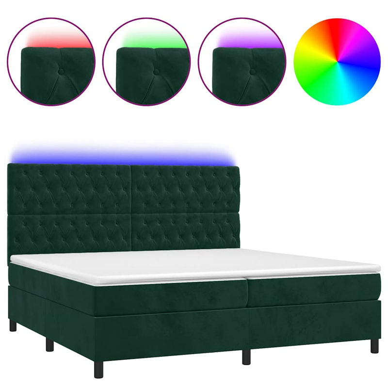 Vidaxl Boxspringbett Kontinentalbett mit Matratze und LED in Grün aus Samt, B/T: 200 x 200 cm - Bild 2