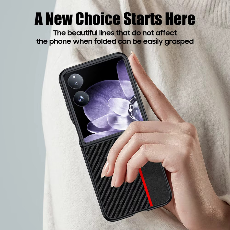 Xiaomi Mix Flip Schutzhülle mit Carbonfaser-Muster und Leder-Finish in Schwarz-Rot - Bild 2