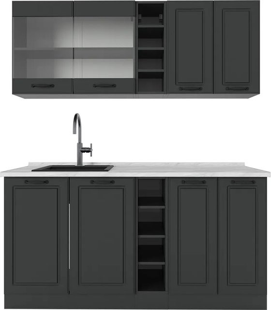Vicco R-Line Singleküche Landhausstil in Anthrazit und Weiß mit Marmor-Arbeitsplatte, Breite: 160 cm - Bild 1