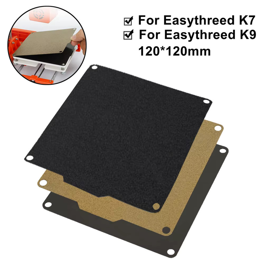 Easythreed Bauplatte für K7 K9 Mini-3D-Drucker mit doppelseitiger Texture PEI Federstahl und magnetischer Basis, Schwarz, B: 120 mm, T: 120 mm - Bild 2