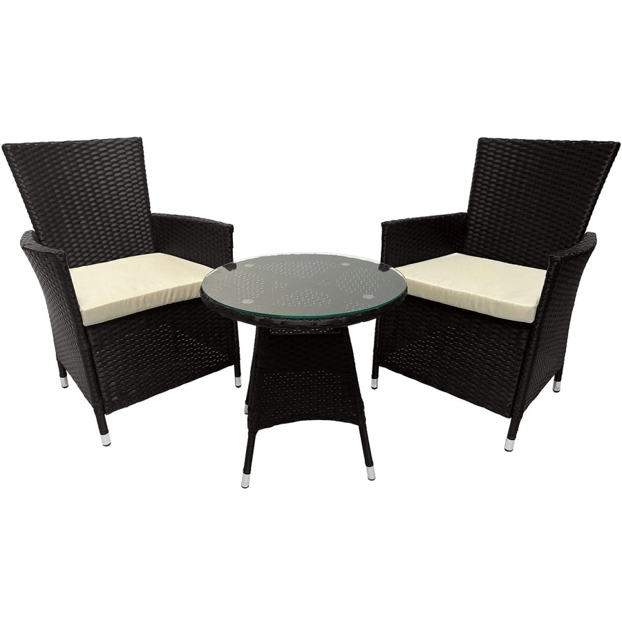 DELUKE Lounge-Gruppe RIRAM Gartenmöbelset aus Poly Rattan in Dunkelbraun mit Couchtisch und Sitzkissen, B/T/H: 110 x 110 x 84 cm - Bild 2
