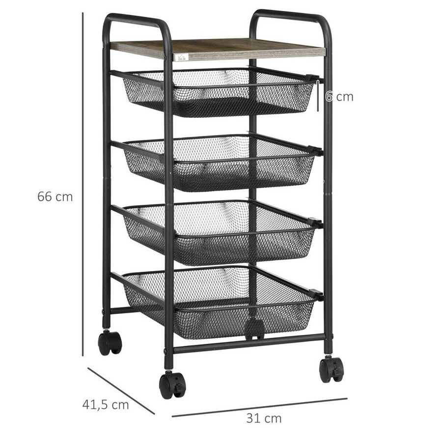 HOMCOM Rollwagen in Schwarz aus Spanplatte und Metall, modern und matt, B/H/L: 31 x 41,5 x 66 cm - Bild 2