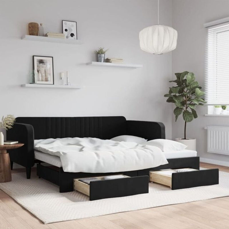 Vidaxl Funktionsbett Ausziehbar mit Schubladen aus Samt und Metall in Schwarz B/T/H: 90 x 190 cm - Bild 1
