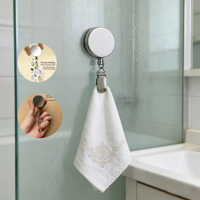 HUILV Automatischer ausziehbarer Handtuchhalter in Silber, selbstklebend und wandmontiert für Badezimmer und Küche - Bild 1