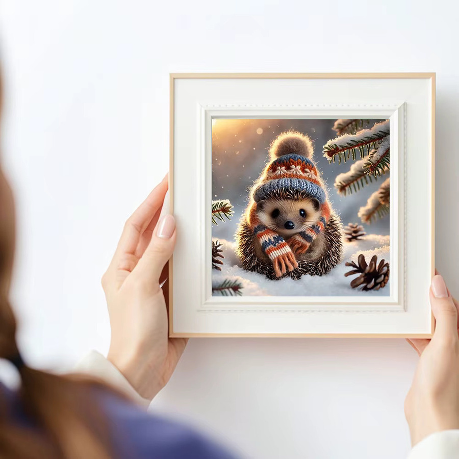 Huacan Diamantgemälde Igel Winter Tierlandschaft als Mosaik-Komplettset in Mehrfarbig, B/H: 20 x 20 cm - Bild 3