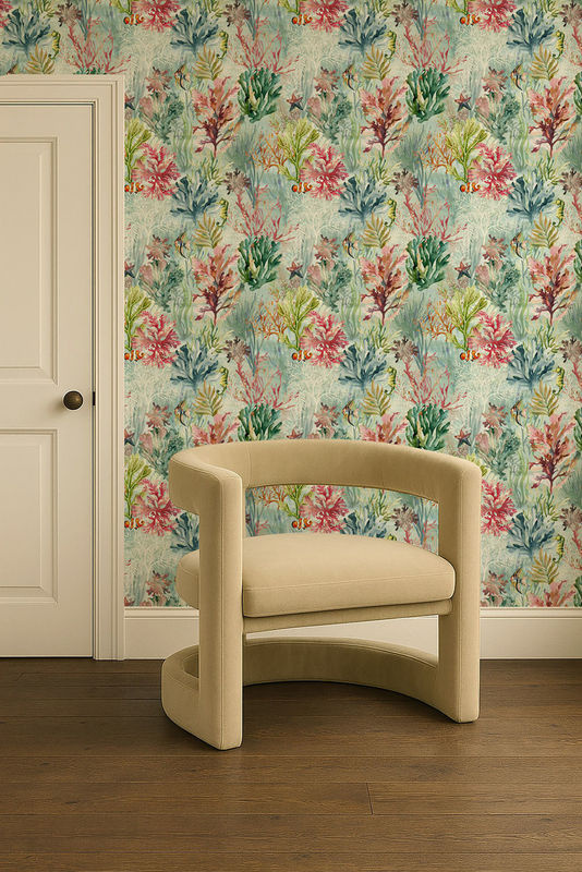 Clarke & Clarke Wallpaper Oceana Seafoam in Blau, Pink und Multicolour mit floralem und maritimem Design - Bild 3