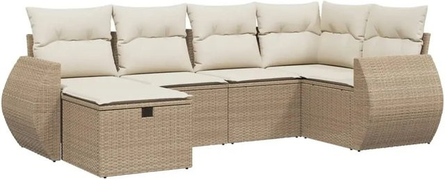 vidaXL 6-teilige Garten-Sofagarnitur aus Poly-Rattan mit Kissen in Beige-Creme - Bild 1
