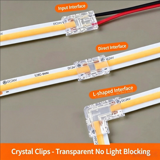 YJCAL LED-Lichtstreifen-Verbinder transparent, handgepresster lötfreier Strip-Connector für 2/3/4-Pin und 5/8/10mm COB-Lichtstreifen - Bild 1