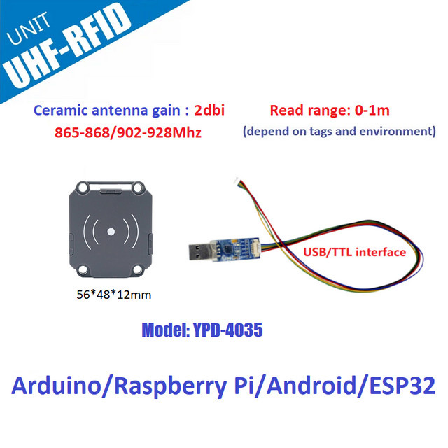 ultrarfid UHF RFID Lesemodul mit integrierter Antenne und SDK-Unterstützung für Raspberry Pi und Linux, Schwarz, Reichweite 1-5m - Bild 1