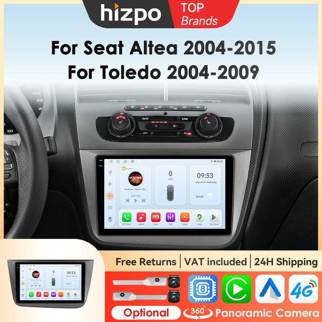 Hizpo Autoradio mit GPS und Wireless CarPlay sowie Android Auto für Seat Altea 2004–2015 und Toledo 2004–2009, 2DIN Multimedia Stereo System in Schwarz - Bild 1