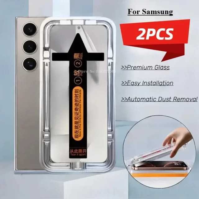 Samsung Displayschutzfolie aus gehärtetem Glas mit Staubeliminierung für S25 EDGE Ultra, S24 FE, S23, S22 und S21 Plus, transparent - Bild 1