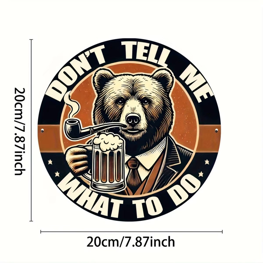 Vintage Wanddekoration Potdemiel mit Bär und Don't Tell Me What to Do Schriftzug, runde Metall-Wandgestaltung im Retro-Design, Mehrfarbig - Bild 2