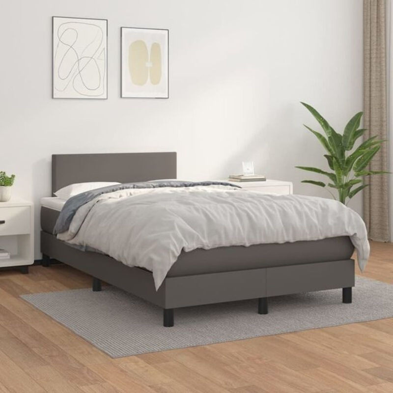 vidaxl Boxspringbett mit Matratze in Grau aus Kunstleder B/T/H: 120 x 200 x 78 cm - Bild 1