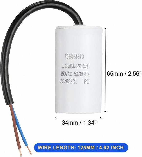 JTRkagane CBB60 Anlaufkondensator für Wasserpumpen, 10UF, 450V, Weiß - Bild 1