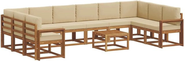vidaXL Outdoor-Sofagarnitur aus Akazienholz in L-Form mit 11-teiligem Set, Farbe Natur und Beige - Bild 1