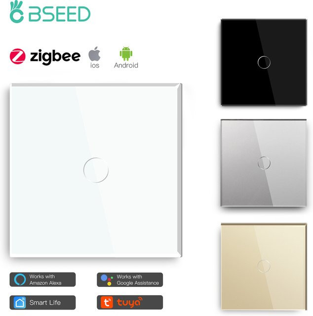 Bseed ZigBee Smart Wandlichtschalter 3-Gang Touch Schalter in Weiß mit Tuya Smart Life und Google Assistant Sprachsteuerung (EU Standard) - Bild 1