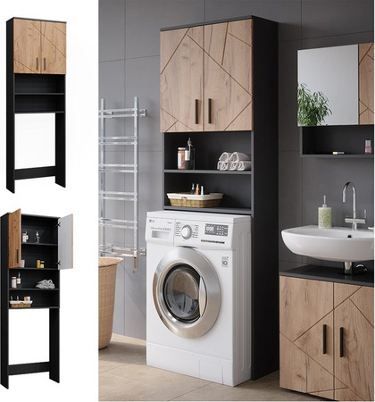 Vicco Waschmaschinenschrank Irma Badezimmer Anthrazit Eiche B: 64 cm, H: 191 cm, T: 26 cm