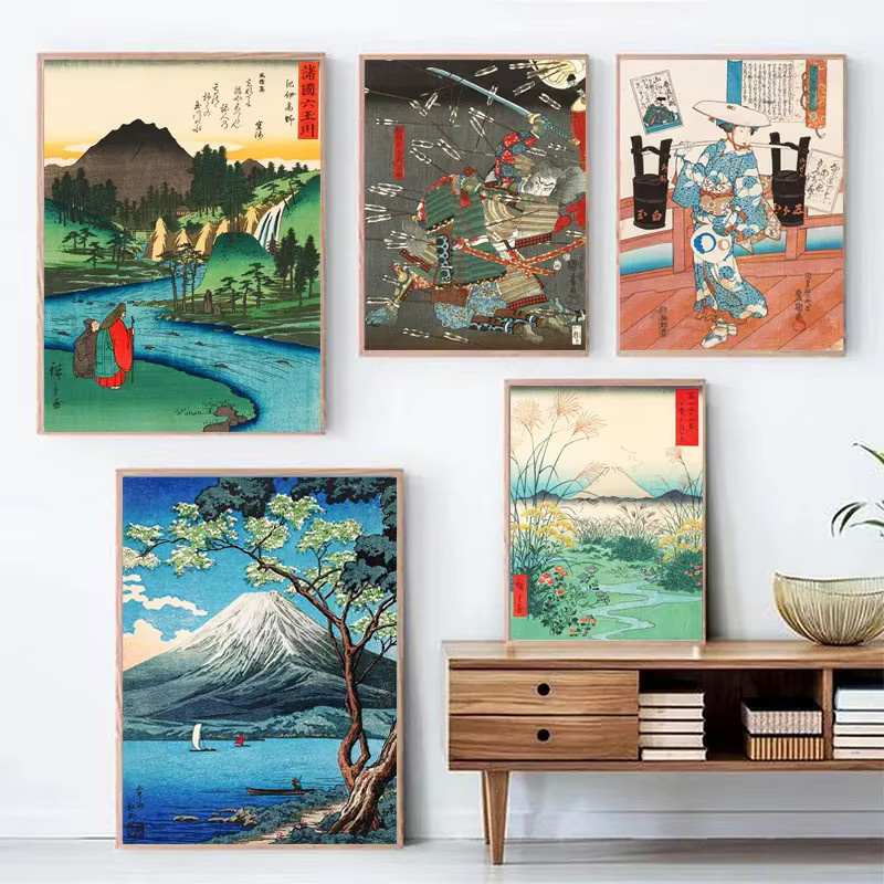 Potdemiel Vintage Japanische Reise Leinwanddrucke Sakura Mount Fuji Samurai Kunst Poster in Mehrfarbig - Bild 2