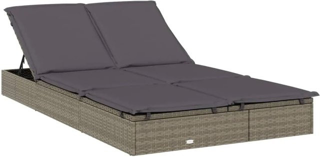 vidaXL Sonnenliege für 2 Personen aus grauem PE-Rattan mit wetterfester Auflage und pulverbeschichtetem Stahlgestell - Bild 1