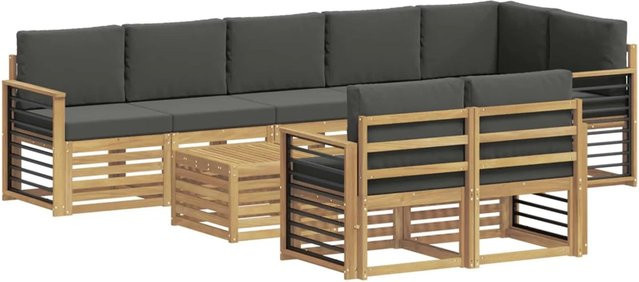 vidaXL Outdoor-Sofagarnitur 8-teilig in L-Form aus Akazie mit Polstern in Weiß, Anthrazit und Braun, B/T/H: 59 x 59 x 37 cm - Bild 1