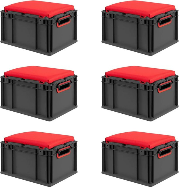 PROREGAL Sparset 6x Eurobox Nextgen Seat Box Rot Schwarz, H x B x T: 26,5 x 30 x 40 cm - Bild 1
