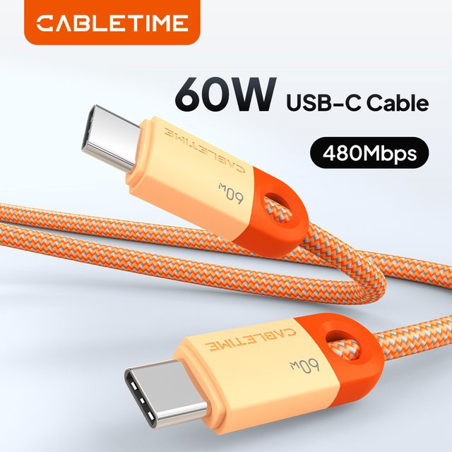 CABLETIME USB-C-Kabel in Orange mit 60W PD Schnellladefunktion und 480 Mbit/s Datensynchronisierung - Bild 1