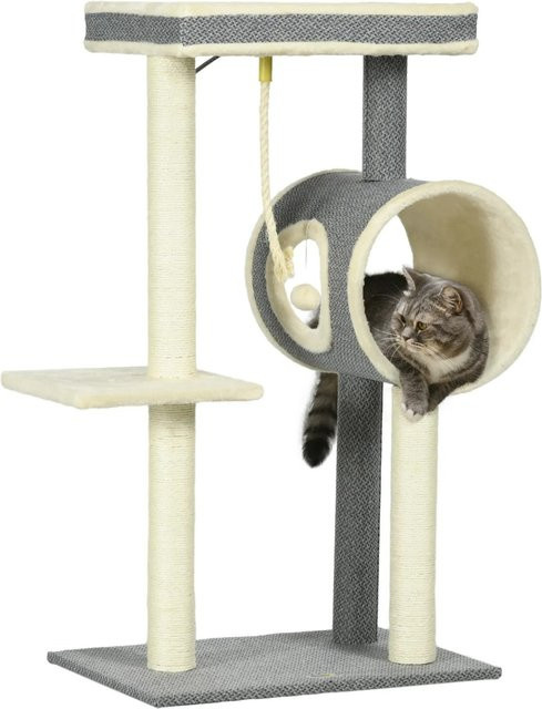 PawHut Kratzbaum für Katzen in Grau mit Katzenhöhle, Spielball und Sisal-Elementen, Höhe: 104 cm - Bild 1