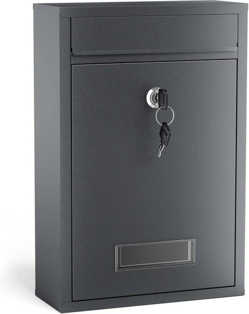Wiltec Briefkasten aus Stahl in Anthrazit mit Namensschild und 2 Schlüsseln, Wandmontage, B/H/T: 32,0 x 21,5 x 9,0 cm - Bild 1
