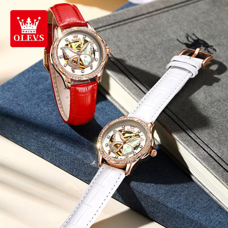 OLEVS Armbanduhr Automatik, Diamantbesetzt, Leder, Damen - Bild 4