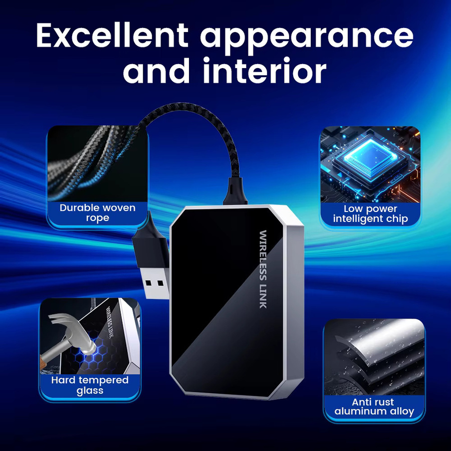HEYINCAR Carbitlink 2-in-1 Smart Car AI Box Adapter für kabelloses Android Auto und kabelloses CarPlay in Schwarz - Bild 3