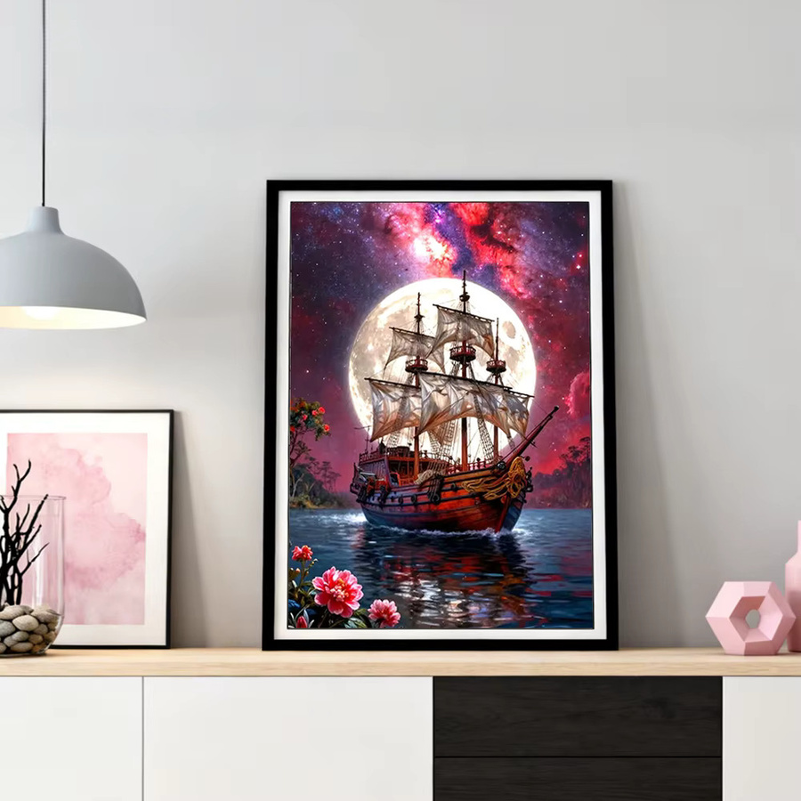 HUACAN Diamond Art Set Quadratisches Segelboot-Landschafts-Diamantmalerei Rosenmeer in Multicolour B/H/T: 30,0 x 20,0 x 20,0 cm - Bild 3