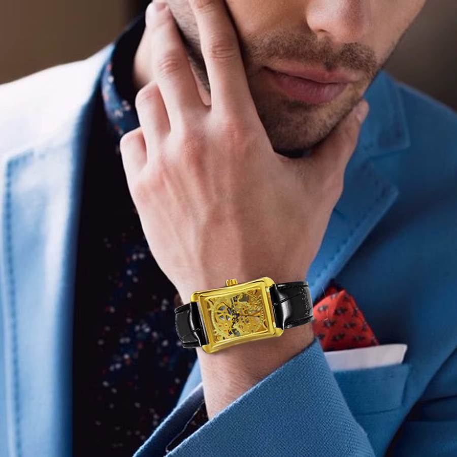 WINNER Armbanduhr, Mechanisch, Gold, Leder, Herren - Bild 5