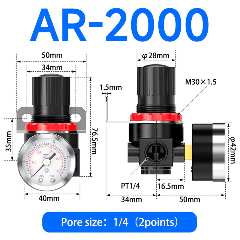 SteelShadow AR2000 Luftregelung Manometer Kompressor Entlastungsregler Regelventil in Schwarz - Bild 4