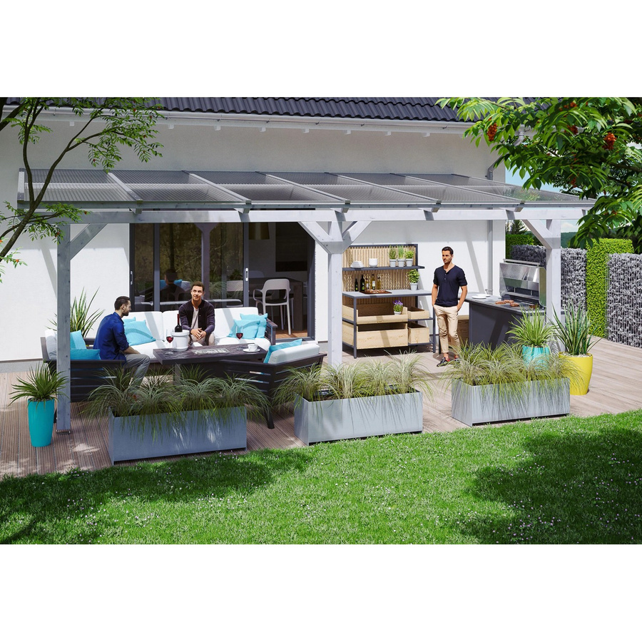 Skan Holz Terrassenüberdachung Andria aus Leimholz mit Polycarbonat-Dach in Weiß, B/T/H: 648 x 300 cm - Bild 2