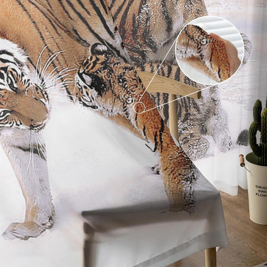 Yiran Furniture Transparente Tüll-Voile-Vorhänge mit Tiger-Motiv im Schnee, Breite: 135 cm, Höhe: 115 cm - Bild 2