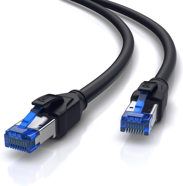 Primewire CAT 8 Patchkabel mit Baumwollummantelung, Gigabit Ethernet LAN Kabel, 40 Gbit/s, S/FTP PIMF Schirmung, Schwarz, Länge: 25 m - Bild 1