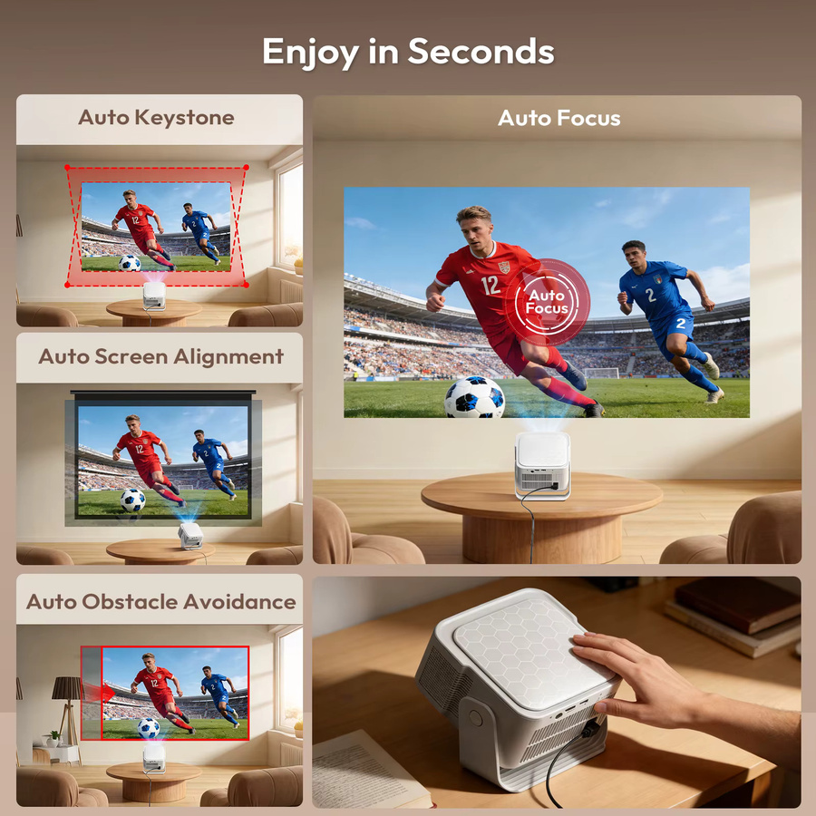 XGODY Smart Projektor mit Android 14.0, 900 ANSI, 8K/4K Unterstützung, Autofokus, Wifi6 und Bluetooth 5.4 in Weiß - Bild 4