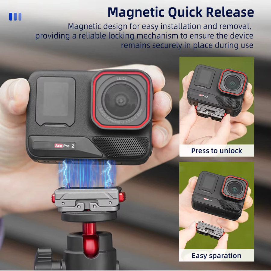 Flymile Metall-Schnellwechselhalterung mit magnetischer Basis als Erweiterungshalterung und Adapter für Insta360 X6, Insta360 X5 und Ace Pro 2 - Bild 2